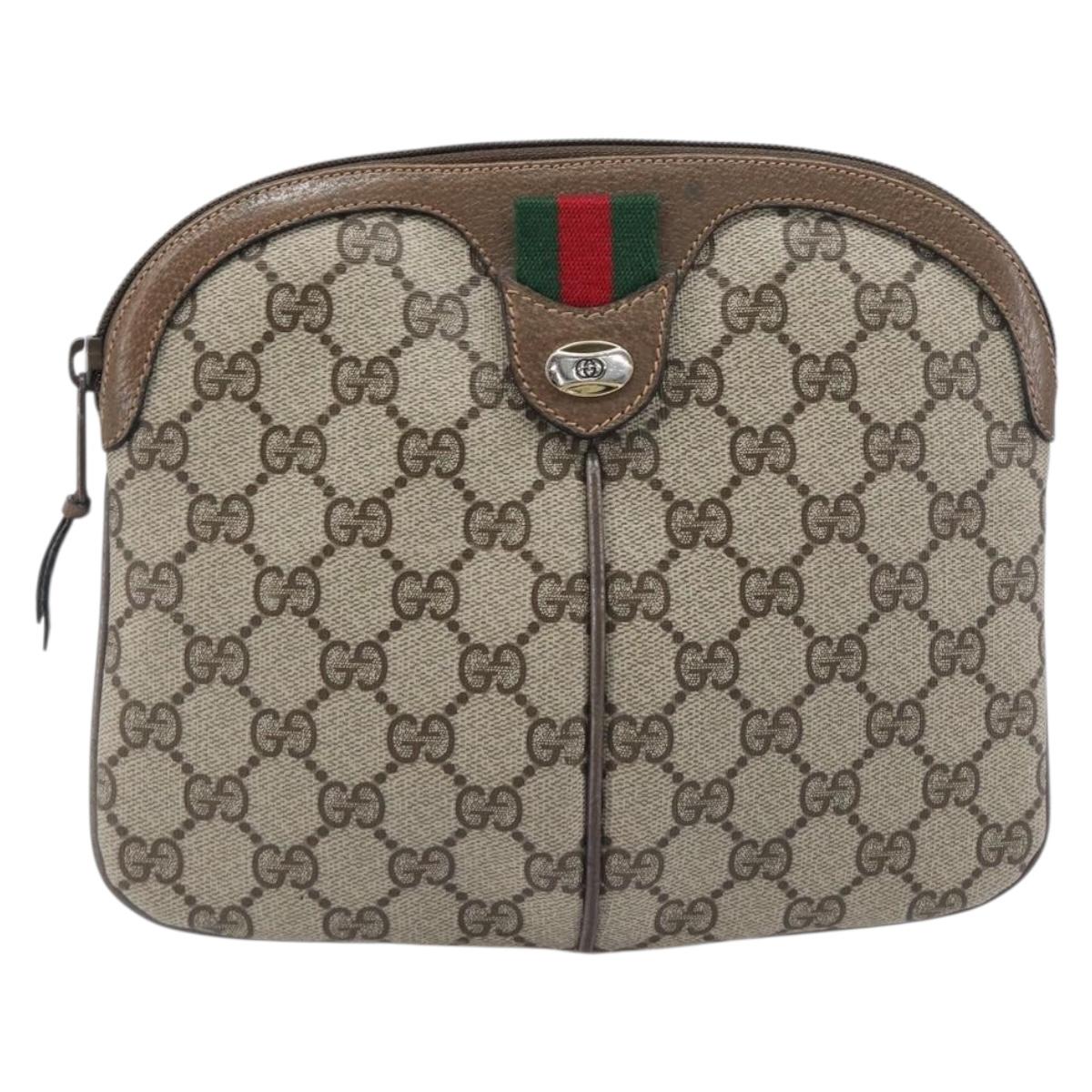 GUCCI GG Supreme Web Sherry Line Bag PVC Beige Gold 904 02 047 Auth 199660