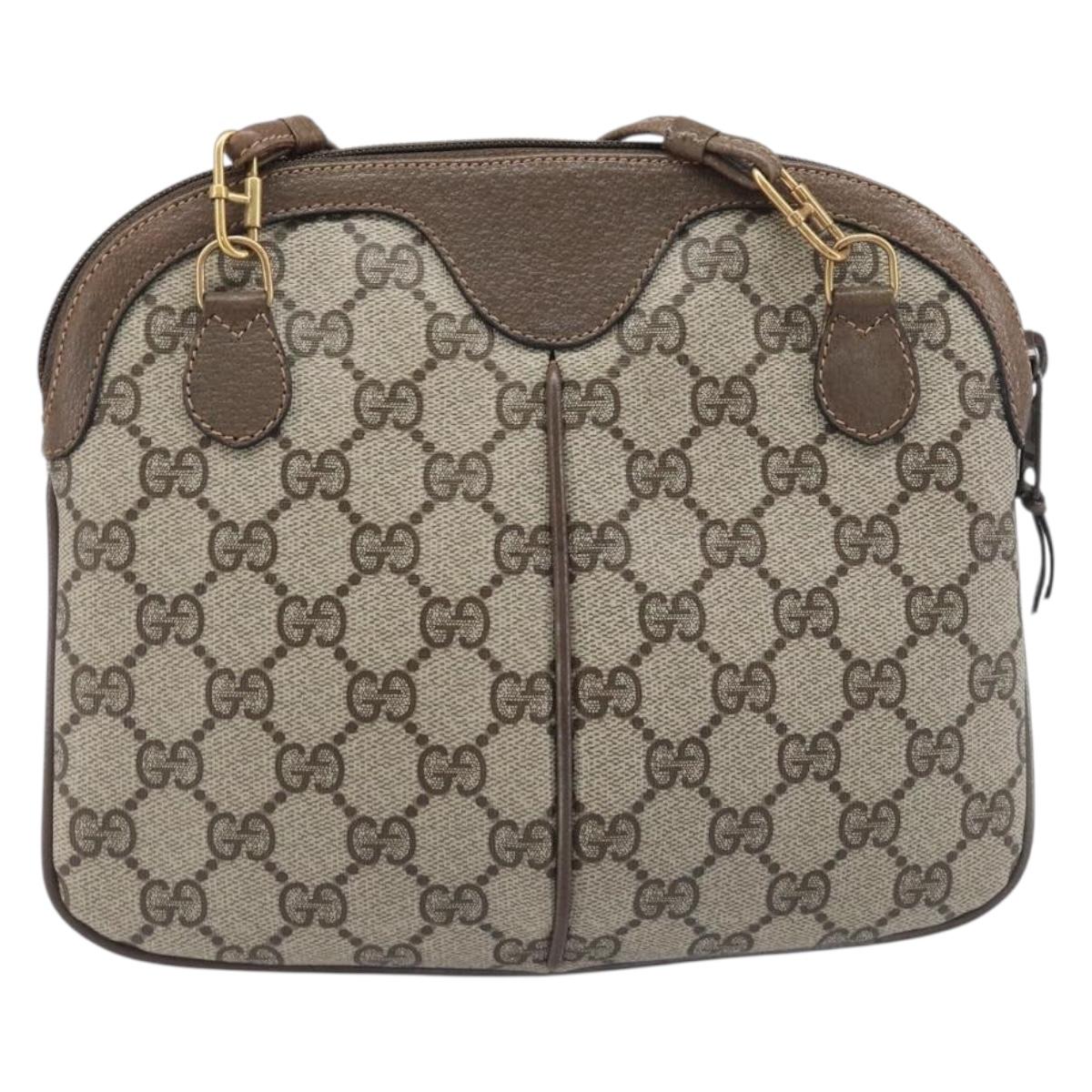 GUCCI GG Supreme Web Sherry Line Bag PVC Beige Gold 904 02 047 Auth 199660