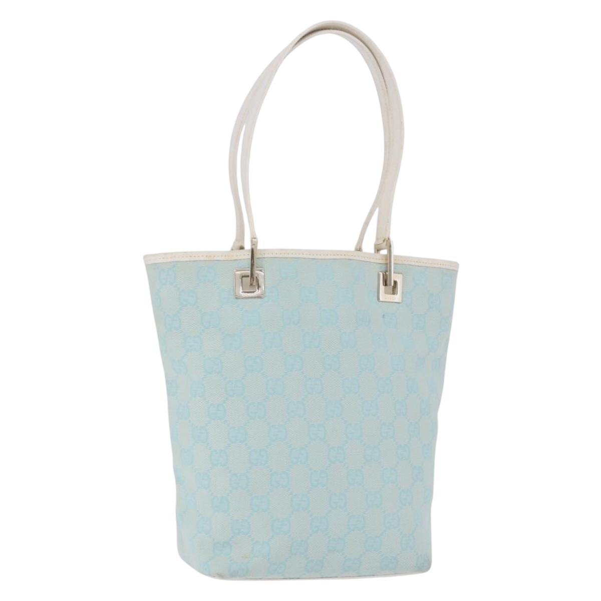 GUCCI GG Canvas Tote Bag Light Blue Gold 002 1099 Auth 199663