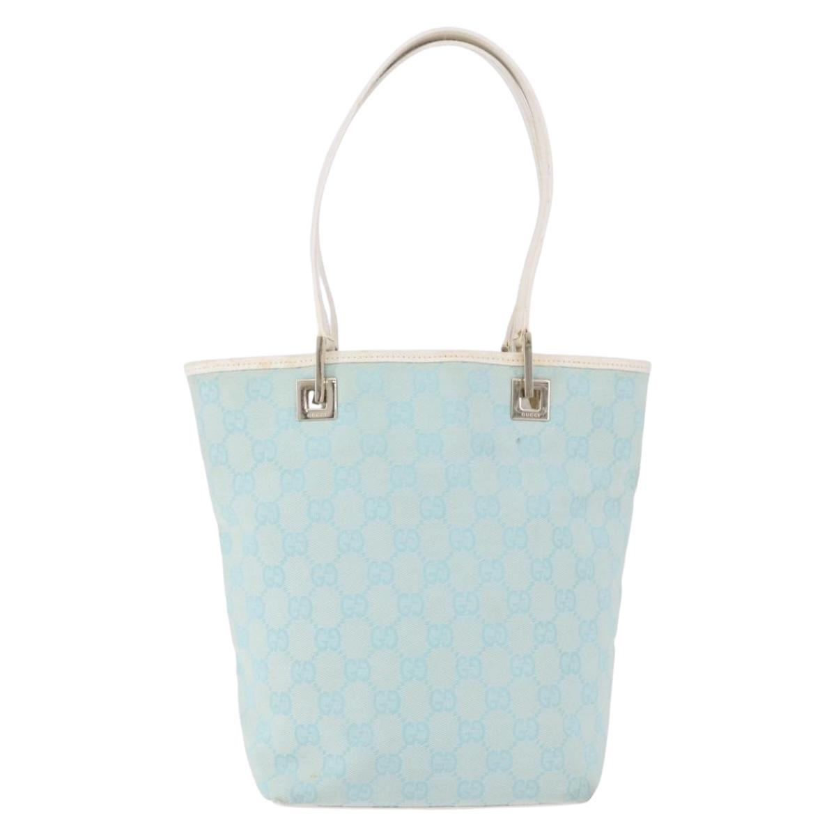 GUCCI GG Canvas Tote Bag Light Blue Gold 002 1099 Auth 199663