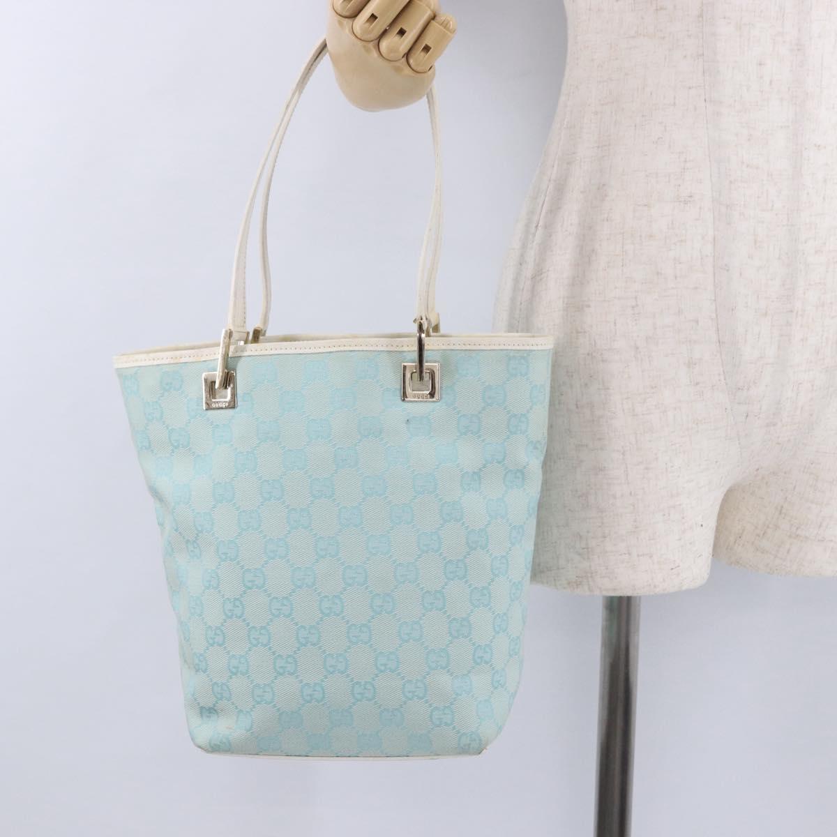 GUCCI GG Canvas Tote Bag Light Blue Gold 002 1099 Auth 199663
