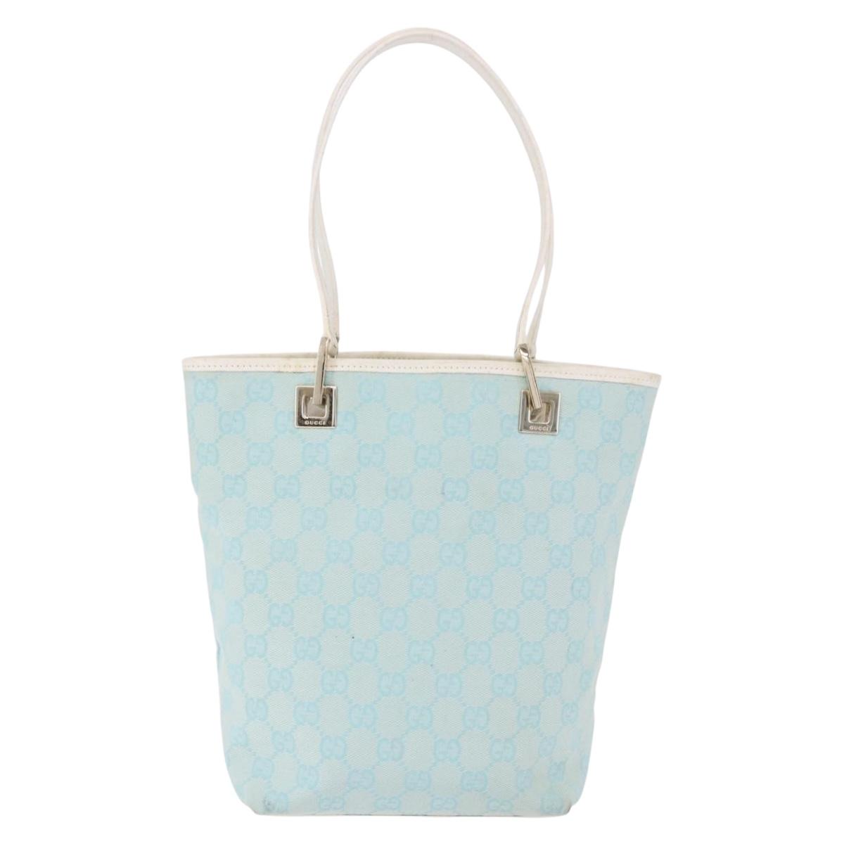 GUCCI GG Canvas Tote Bag Light Blue Gold 002 1099 Auth 199663
