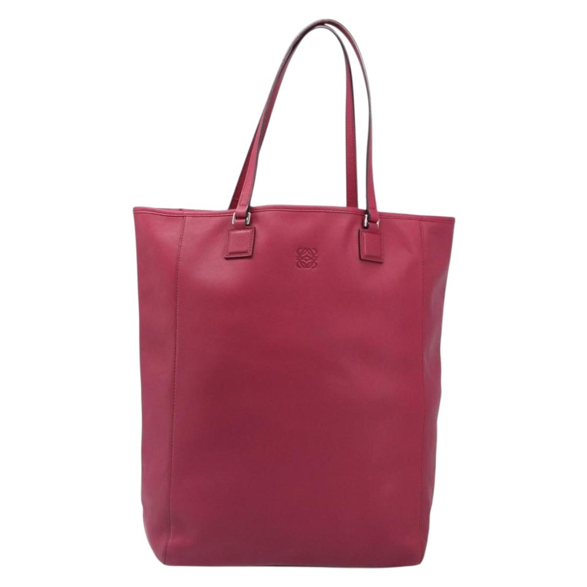 LOEWE Tote Bag Leather Wine Red Silver Auth 199664V