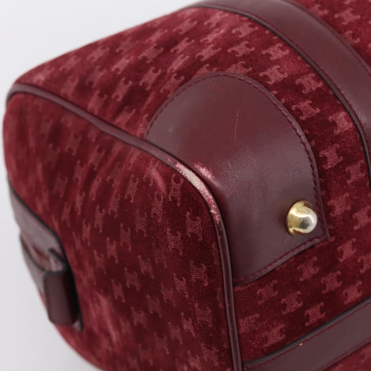 CELINE Macadam Canvas Boston Bag Suede Bordeaux Gold Auth 199667
