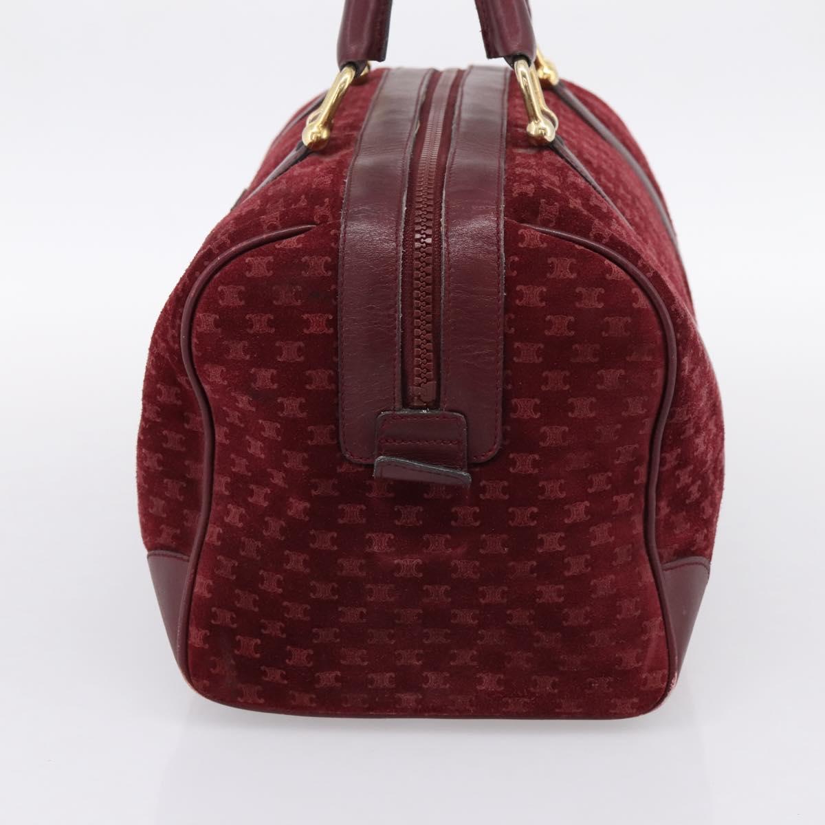 CELINE Macadam Canvas Boston Bag Suede Bordeaux Gold Auth 199667