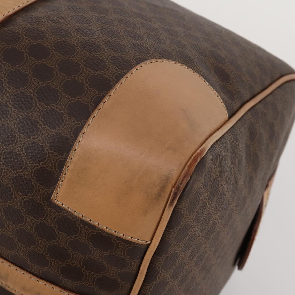 CELINE Macadam Canvas Boston Bag PVC Leather Brown Gold Auth 199669A
