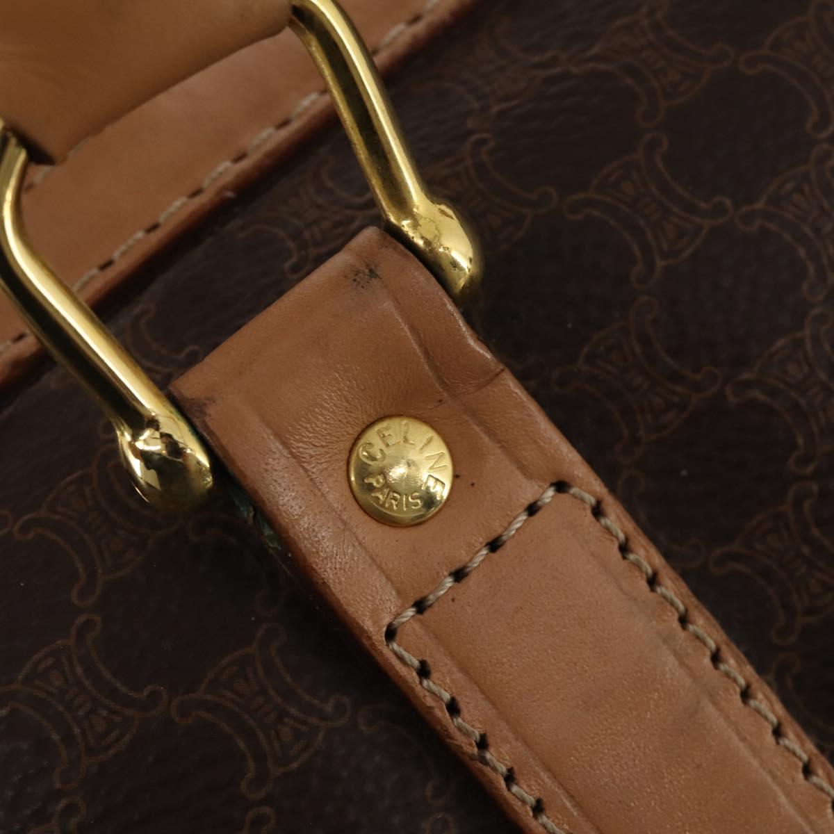 CELINE Macadam Canvas Boston Bag PVC Leather Brown Gold Auth 199669A