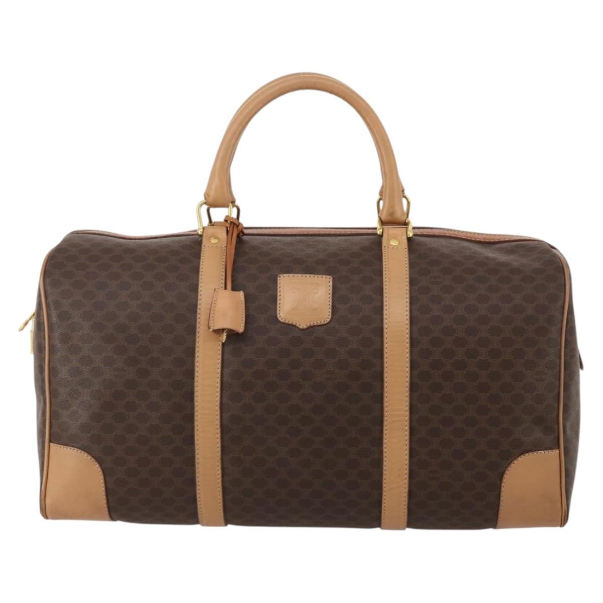 CELINE Macadam Canvas Boston Bag PVC Leather Brown Gold Auth 199669A