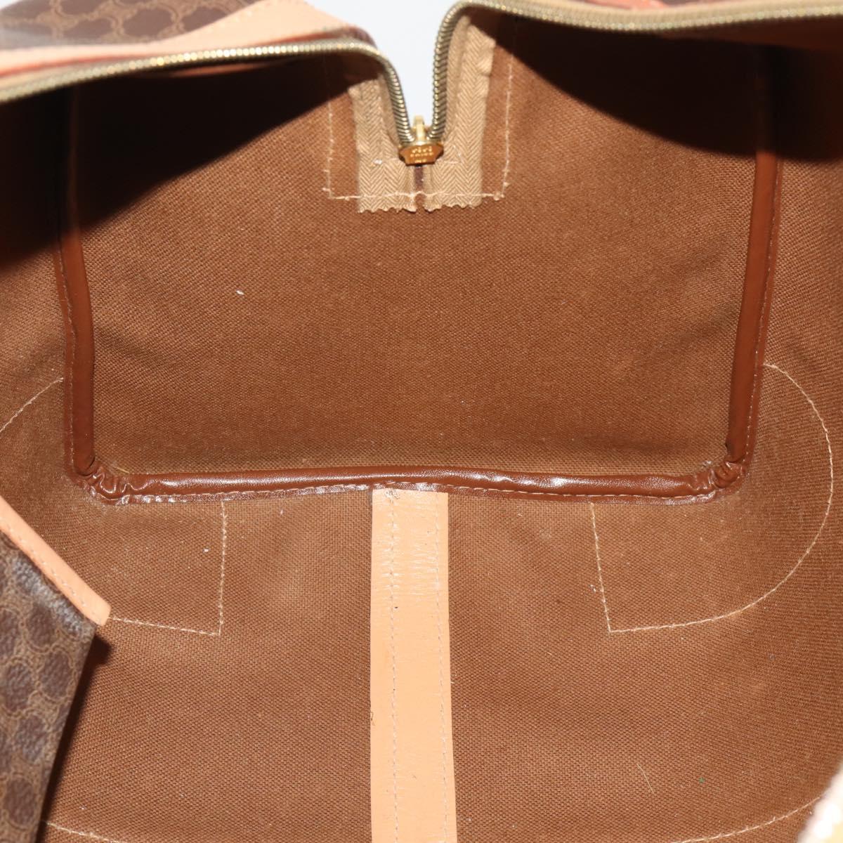 CELINE Macadam Canvas Boston Bag PVC Leather Brown Gold Auth 199669A