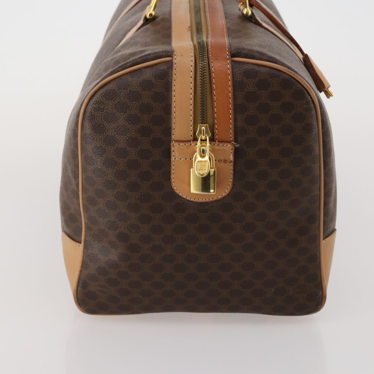 CELINE Macadam Canvas Boston Bag PVC Leather Brown Gold Auth 199669A