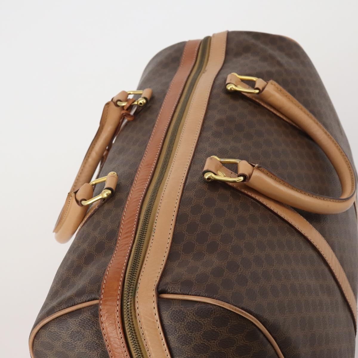 CELINE Macadam Canvas Boston Bag PVC Leather Brown Gold Auth 199669A