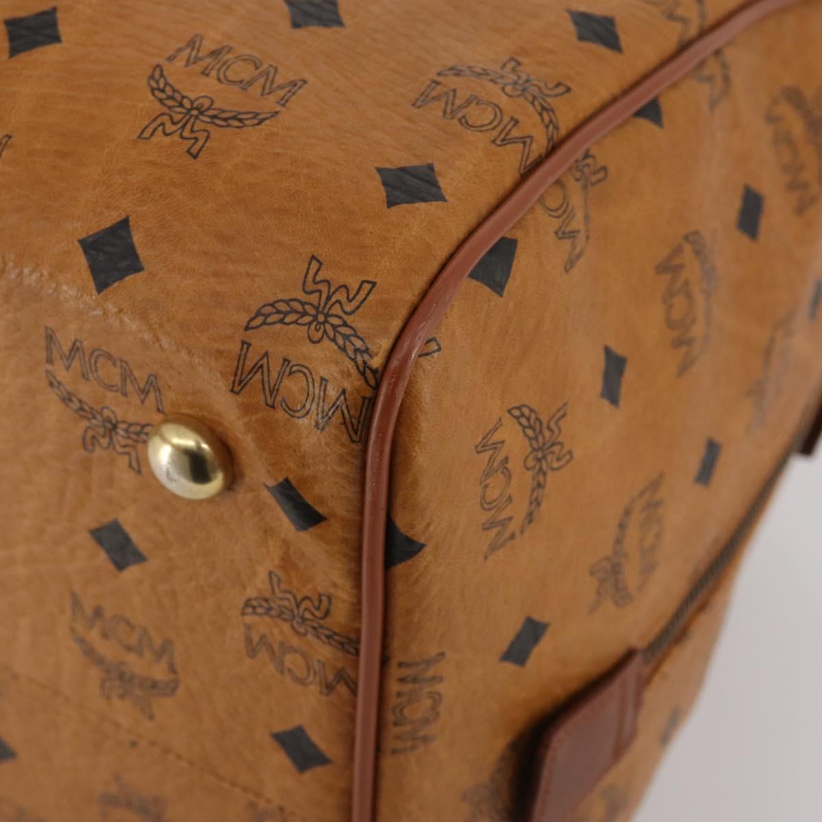 MCM Logogram Vicetos Boston Bag PVC Leather Brown Gold Auth 199670