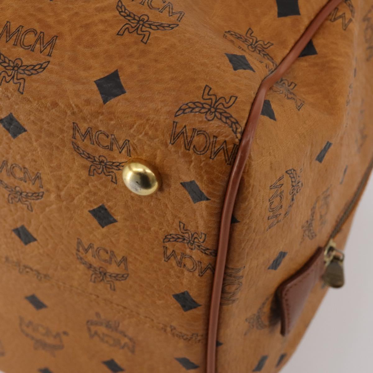 MCM Logogram Vicetos Boston Bag PVC Leather Brown Gold Auth 199670