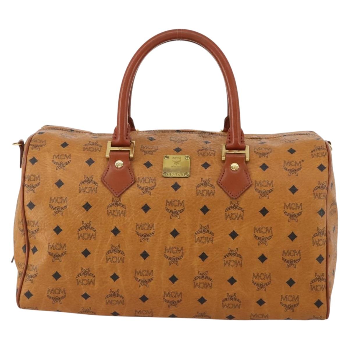 MCM Logogram Vicetos Boston Bag PVC Leather Brown Gold Auth 199670