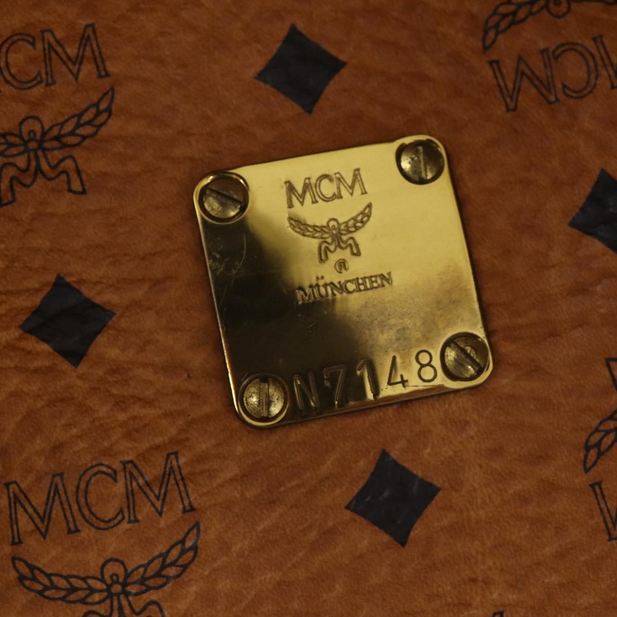 MCM Logogram Vicetos Boston Bag PVC Leather Brown Gold Auth 199670