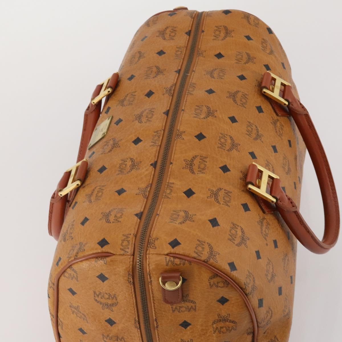MCM Logogram Vicetos Boston Bag PVC Leather Brown Gold Auth 199670
