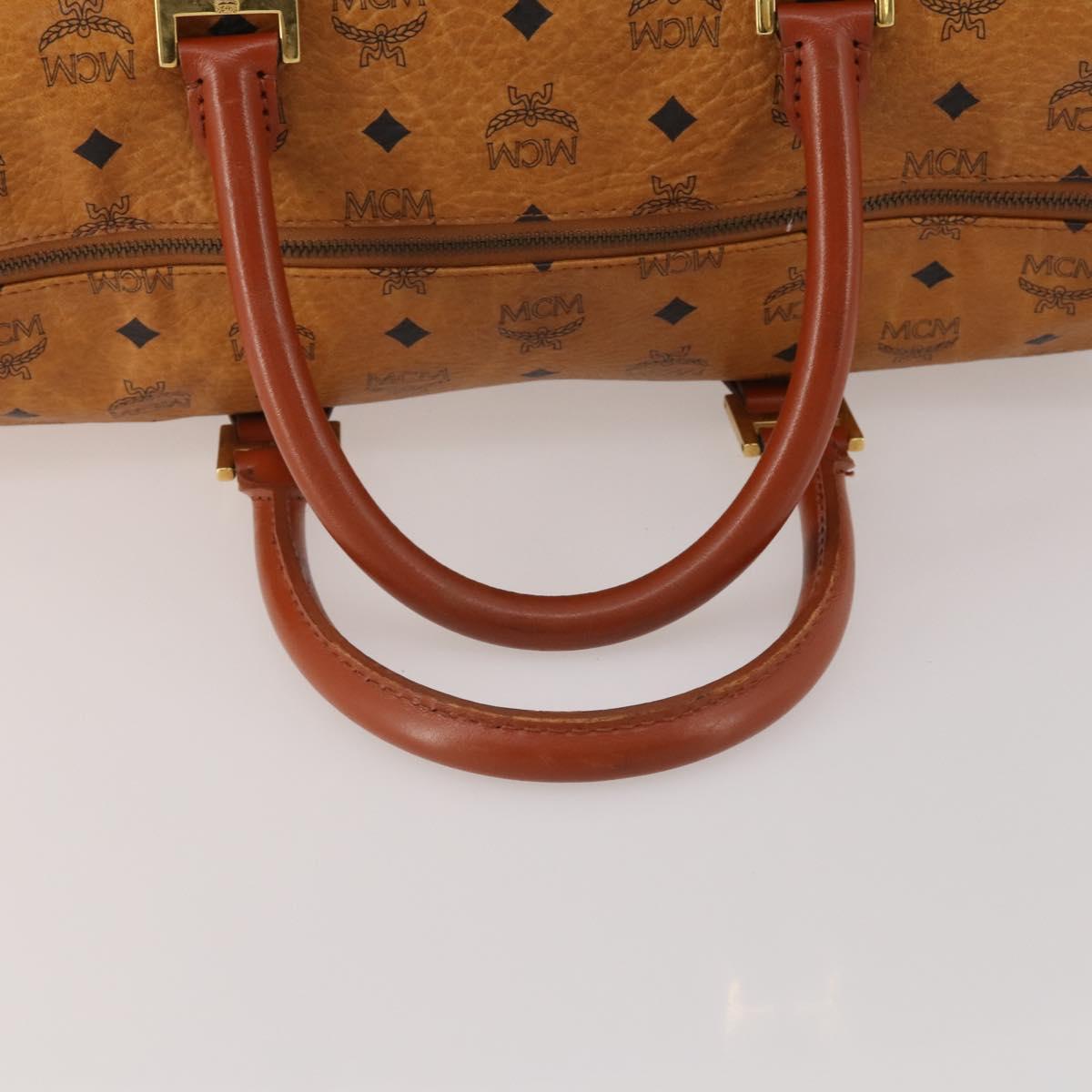 MCM Logogram Vicetos Boston Bag PVC Leather Brown Gold Auth 199670