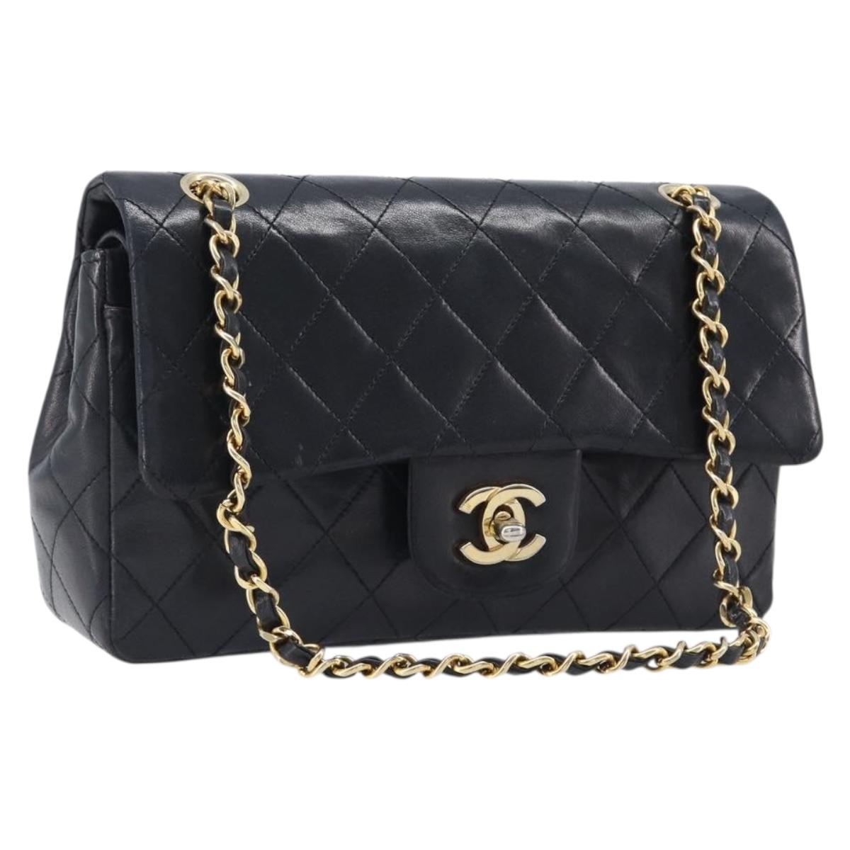 CHANEL Matelasse 23 Chain Shoulder Bag Lamb Skin Black Gold Tone CC Auth 199671V