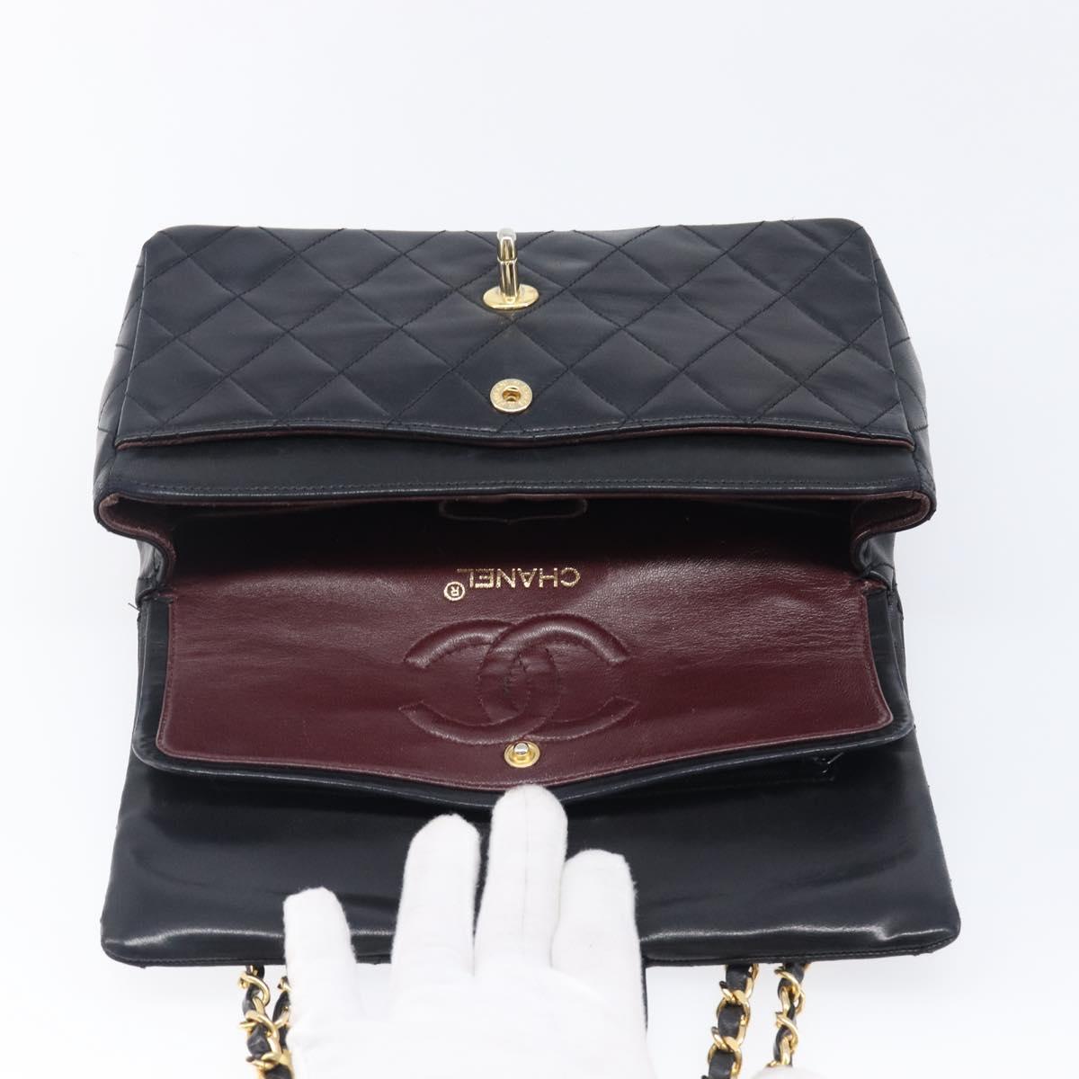 CHANEL Matelasse 23 Chain Shoulder Bag Lamb Skin Black Gold Tone CC Auth 199671V