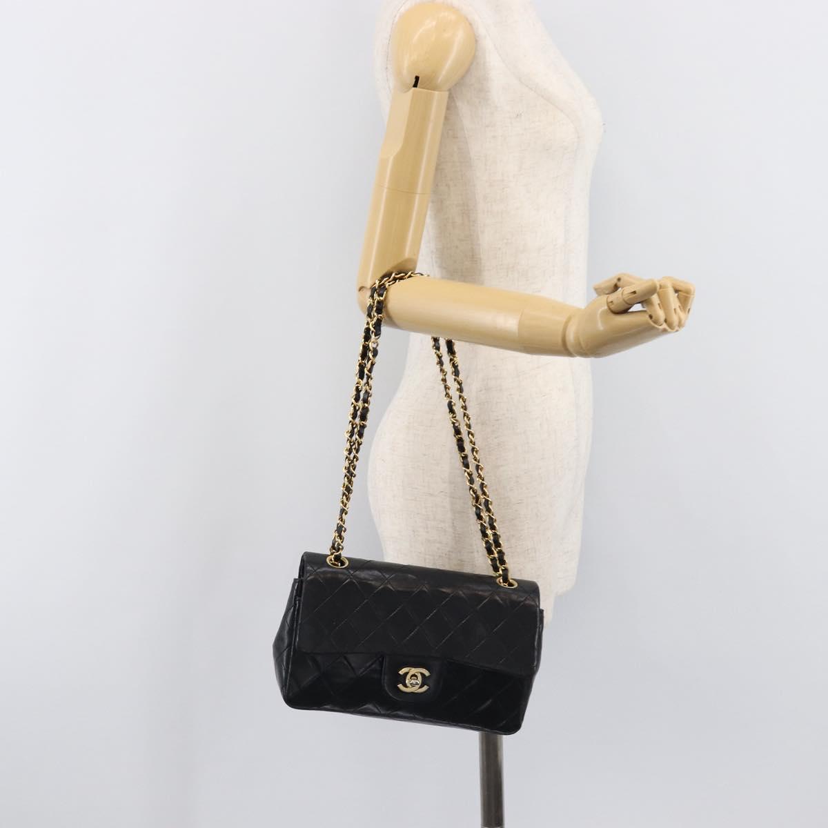 CHANEL Matelasse 23 Chain Shoulder Bag Lamb Skin Black Gold Tone CC Auth 199671V