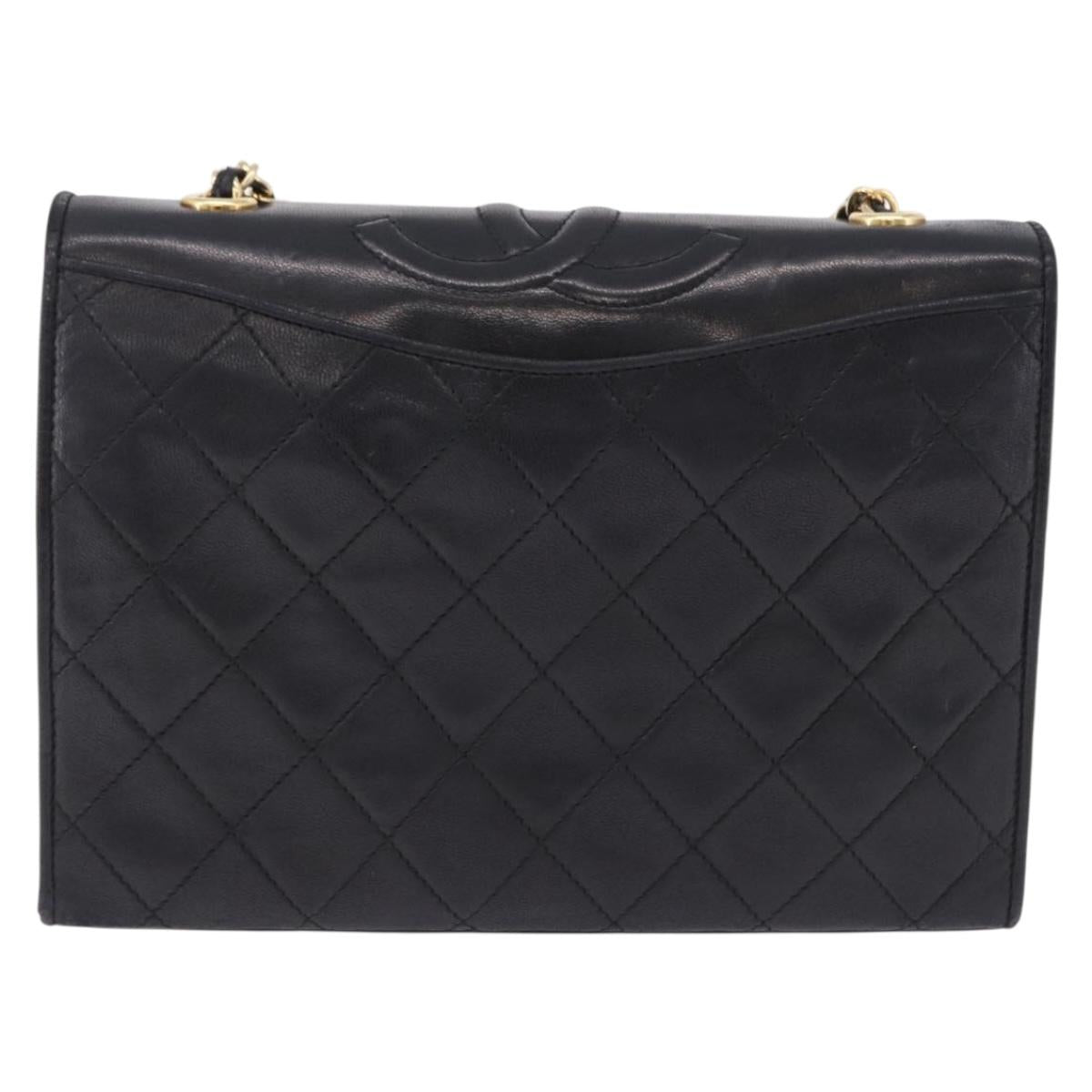 CHANEL Matelasse Chain Shoulder Bag Lamb Skin Black Gold CC Auth 199673V