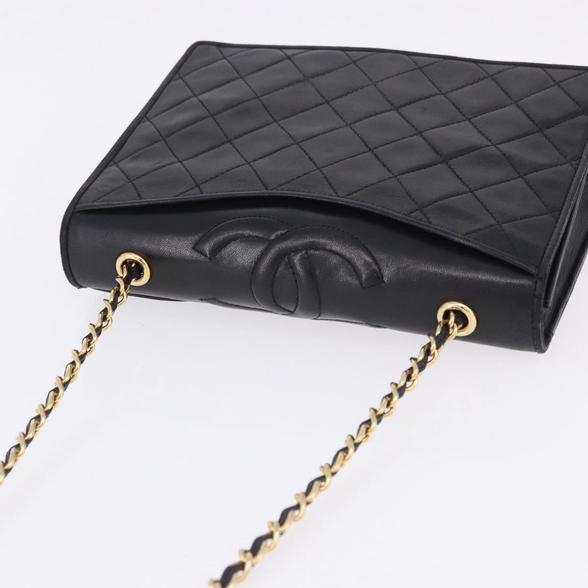 CHANEL Matelasse Chain Shoulder Bag Lamb Skin Black Gold CC Auth 199673V