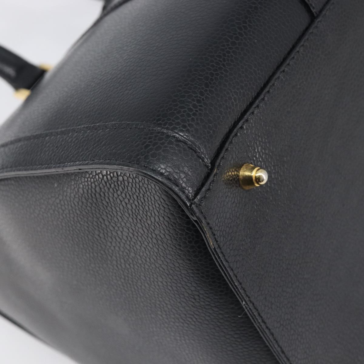 FENDI Boston Bag Leather Black Gold Auth 199674V