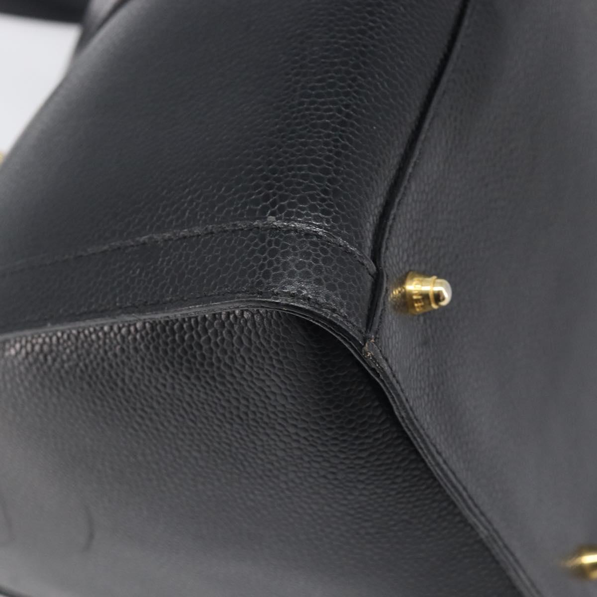FENDI Boston Bag Leather Black Gold Auth 199674V