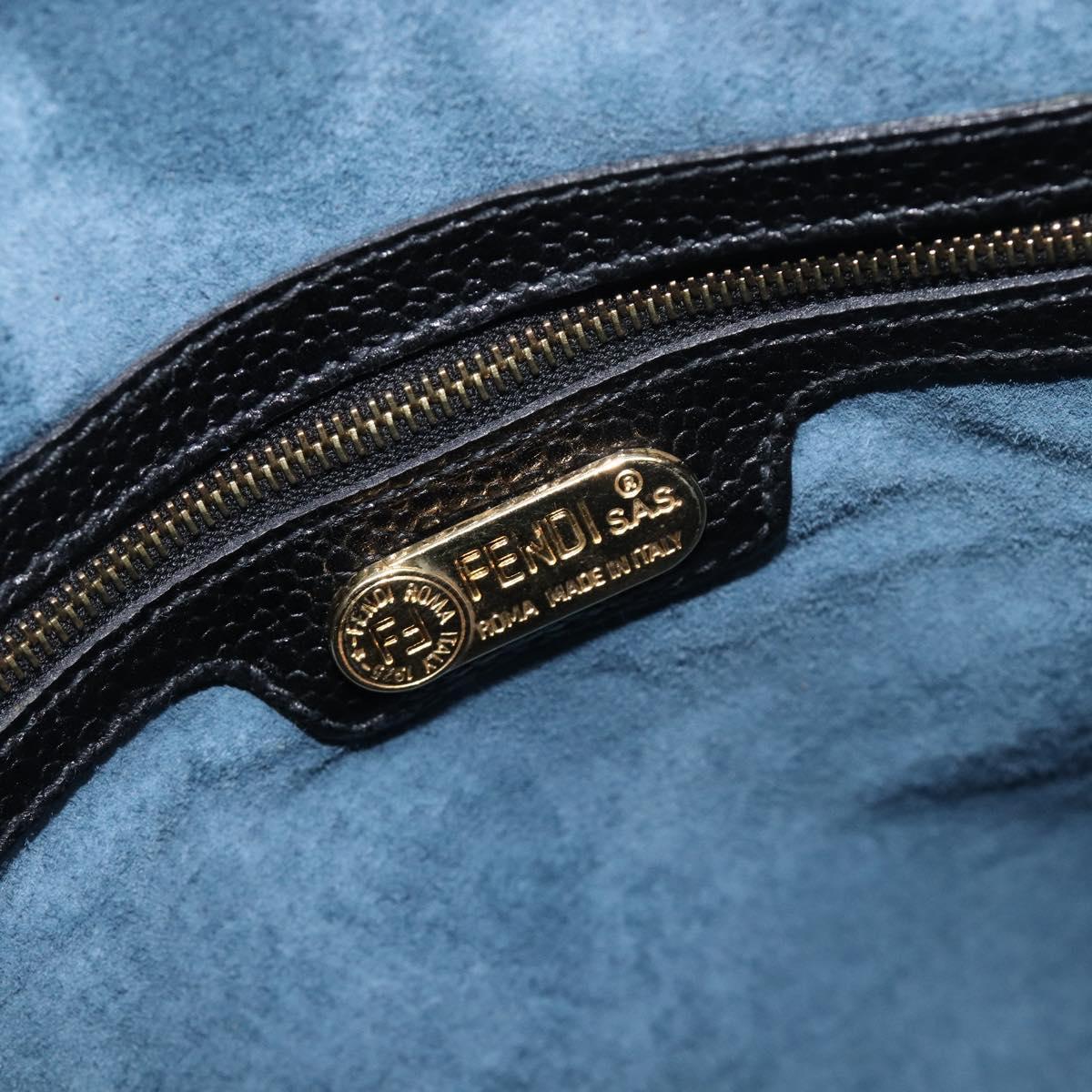 FENDI Boston Bag Leather Black Gold Auth 199674V