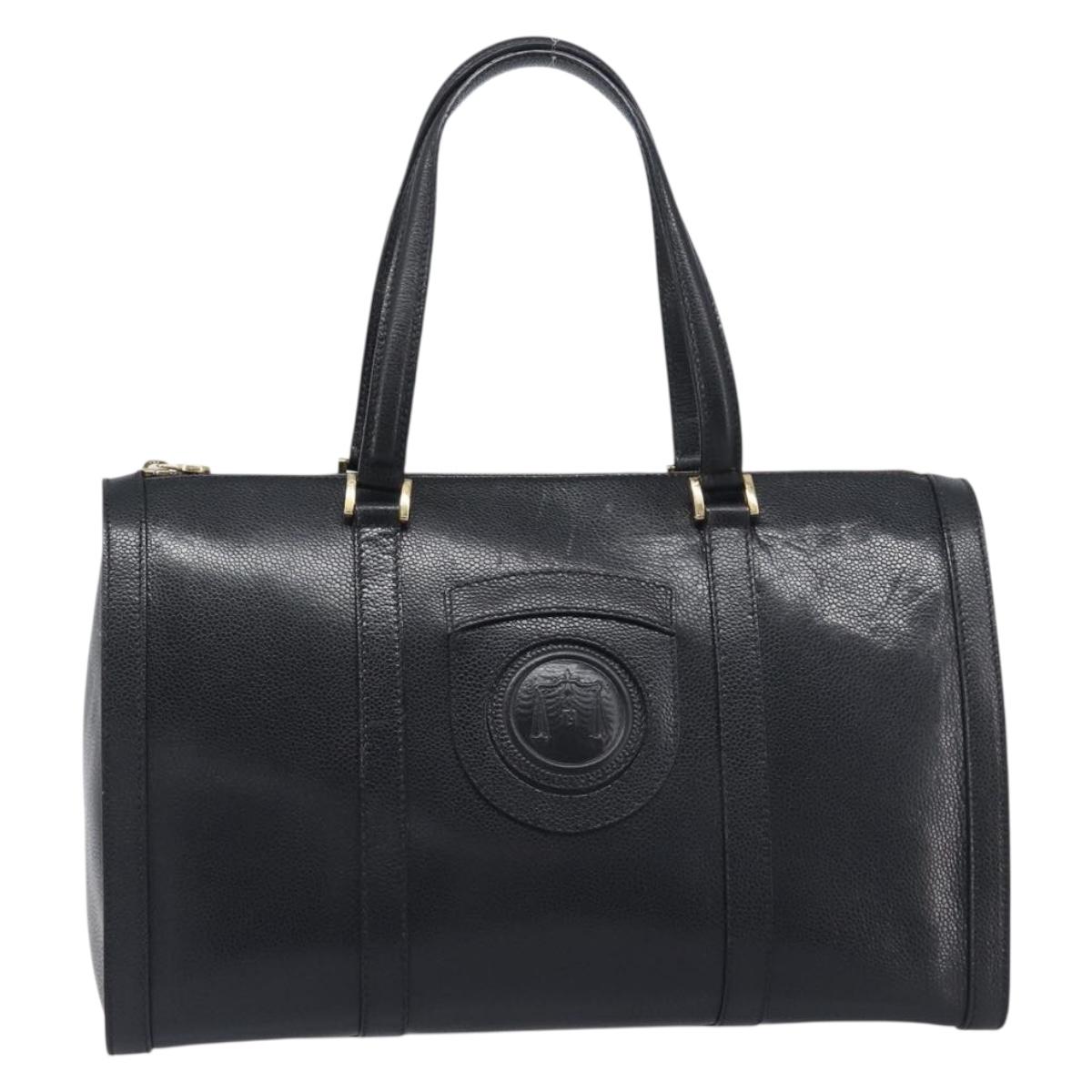 FENDI Boston Bag Leather Black Gold Auth 199674V