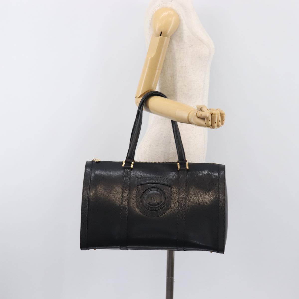 FENDI Boston Bag Leather Black Gold Auth 199674V