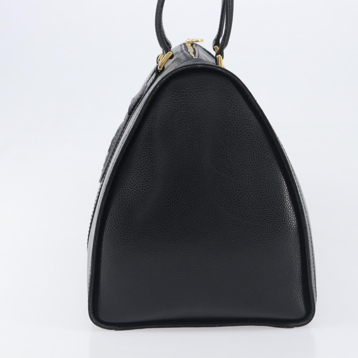 FENDI Boston Bag Leather Black Gold Auth 199674V