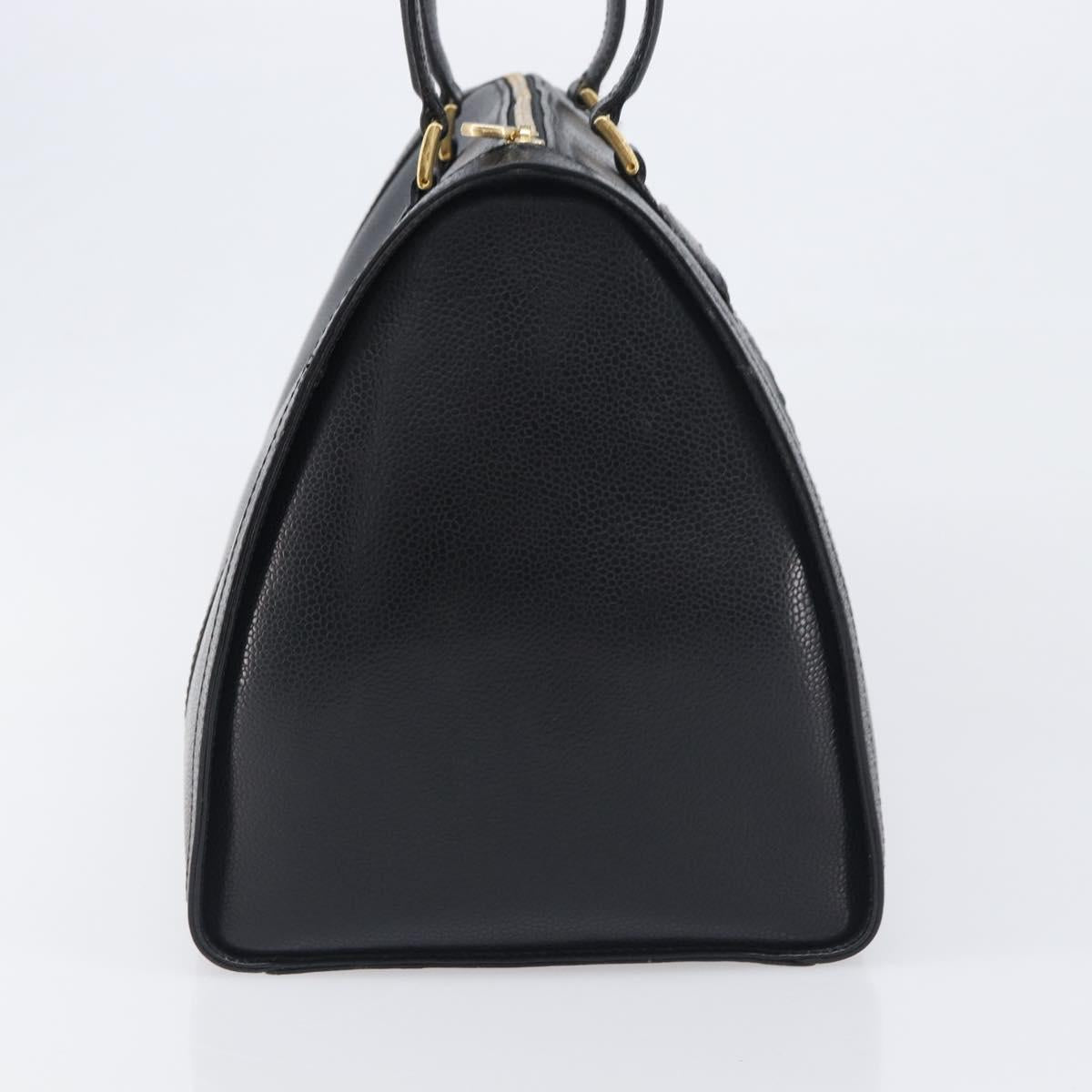 FENDI Boston Bag Leather Black Gold Auth 199674V
