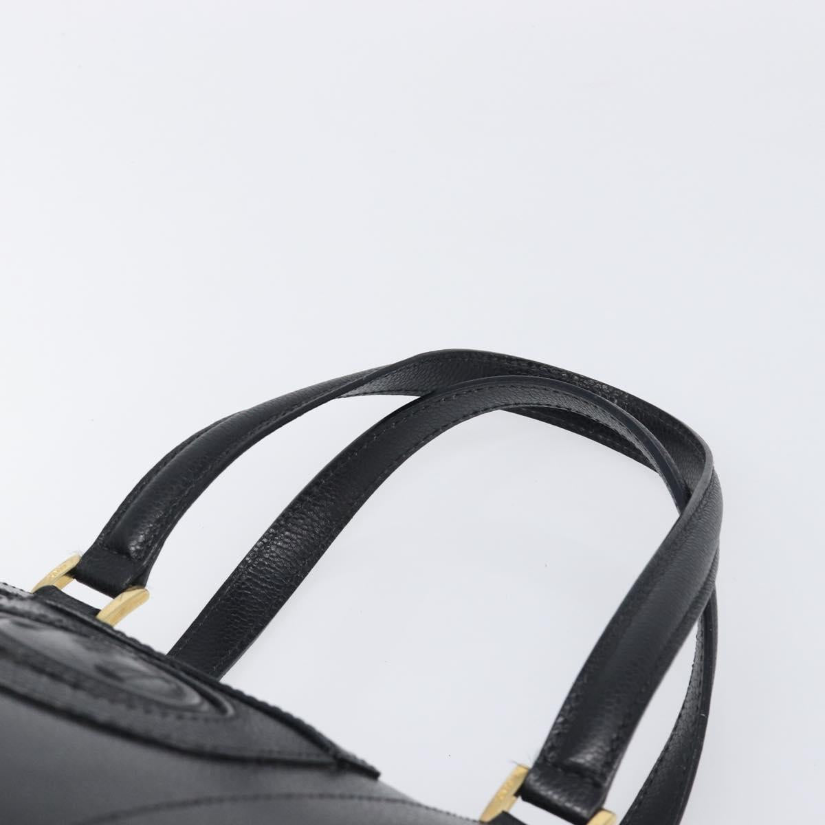 FENDI Boston Bag Leather Black Gold Auth 199674V