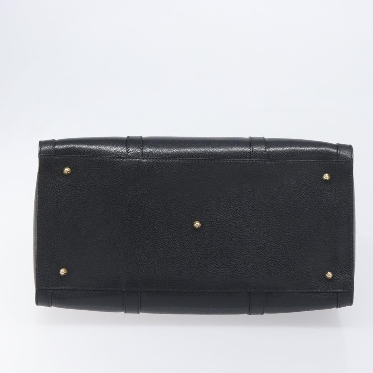 FENDI Boston Bag Leather Black Gold Auth 199674V