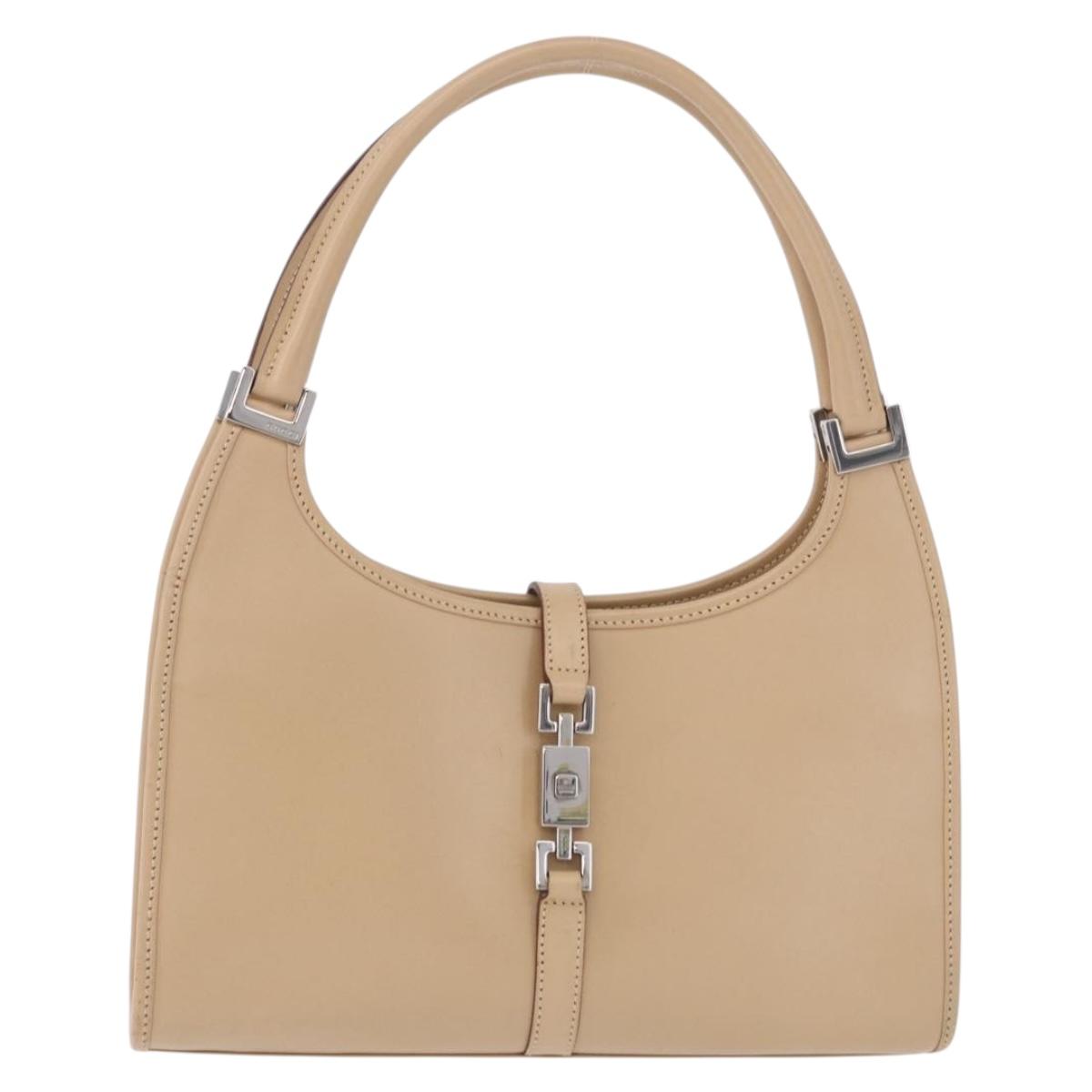 GUCCI Jackie Hand Bag Leather Beige Silver 002 1068 Auth 199675V