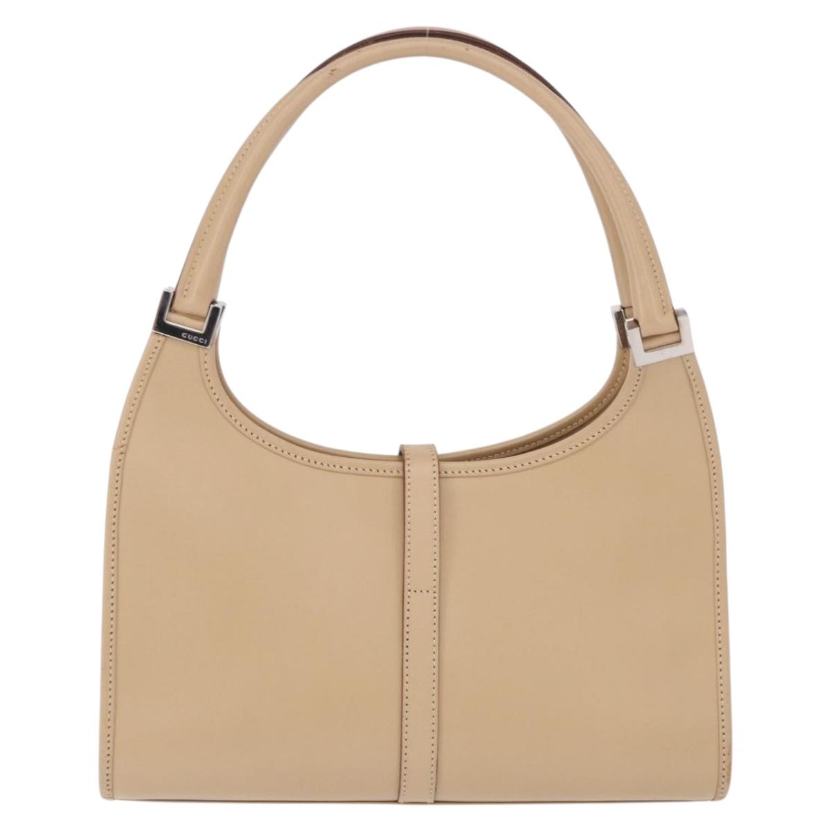 GUCCI Jackie Hand Bag Leather Beige Silver 002 1068 Auth 199675V