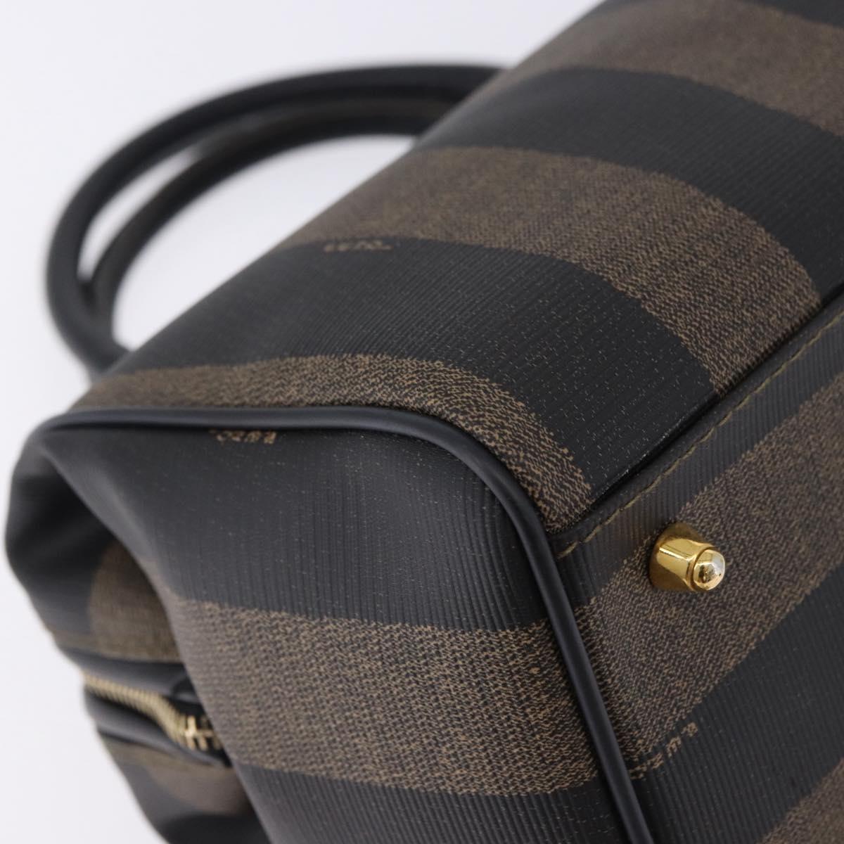 FENDI Pecan Canvas Boston Bag PVC Black Brown gold Auth 199677V