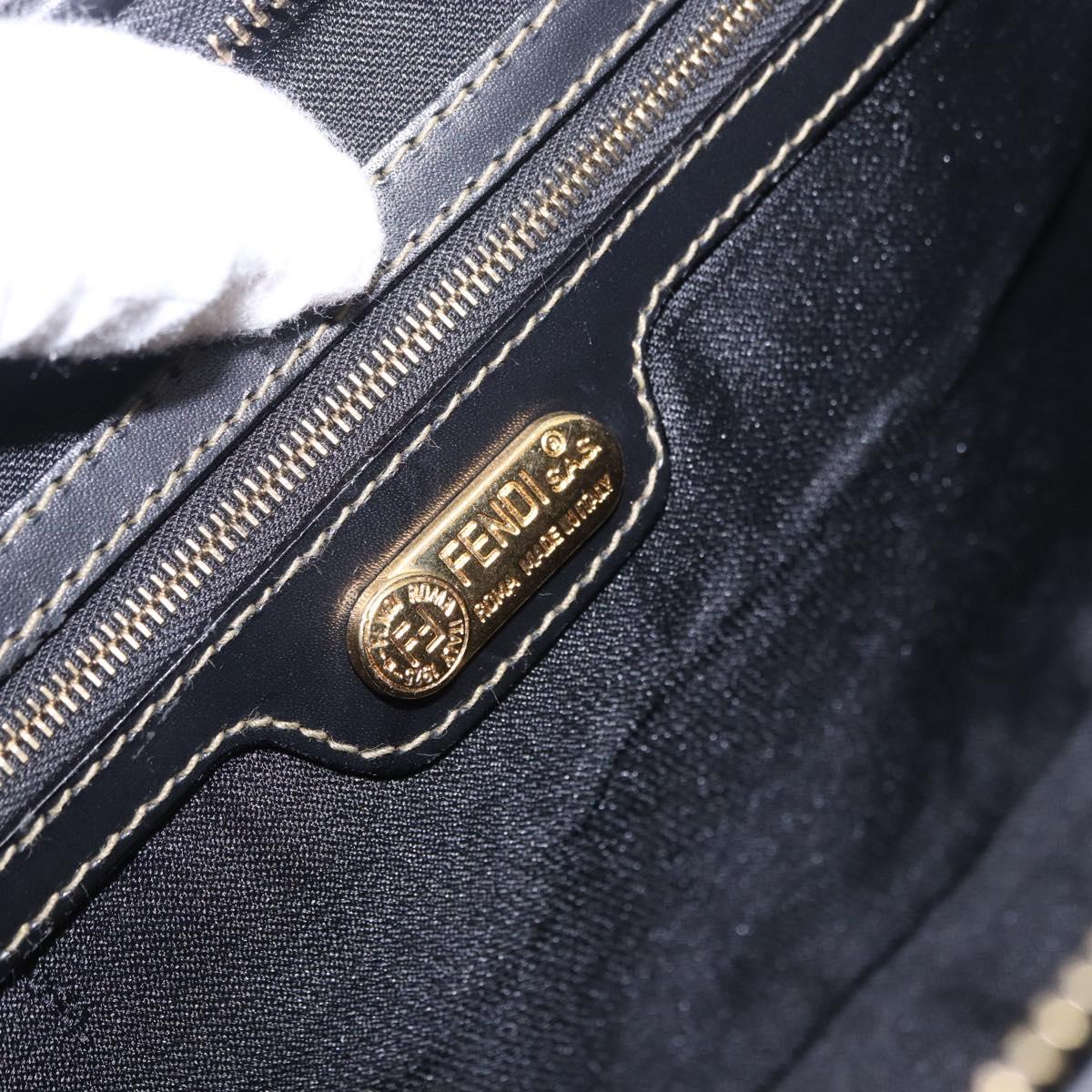 FENDI Pecan Canvas Boston Bag PVC Black Brown gold Auth 199677V