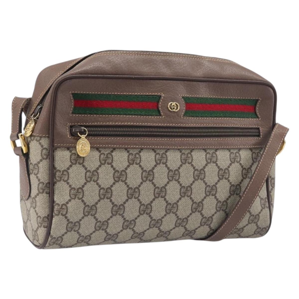 GUCCI GG Supreme Web Sherry Line Bag PVC Beige Gold 001 113 6472 Auth 199679