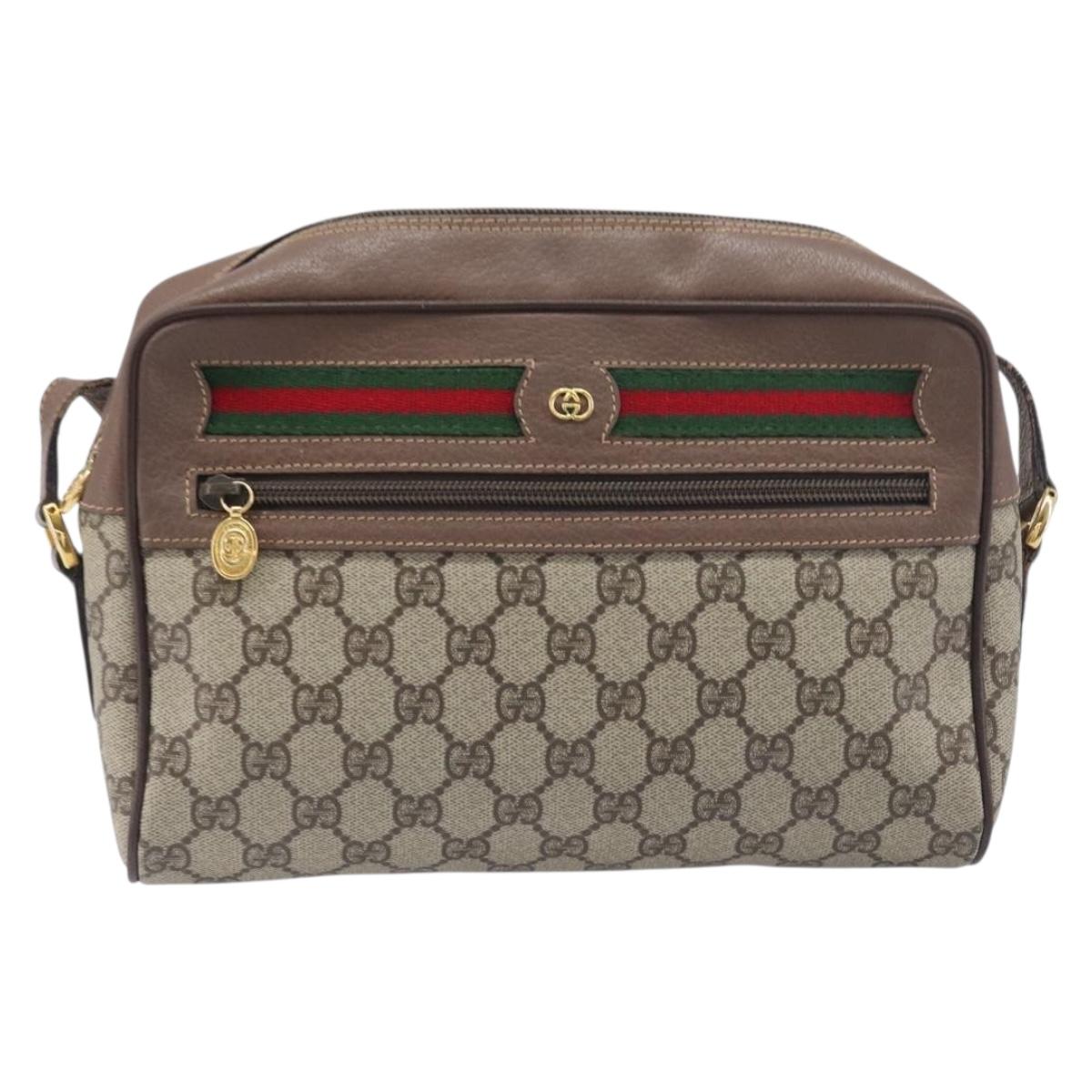 GUCCI GG Supreme Web Sherry Line Bag PVC Beige Gold 001 113 6472 Auth 199679