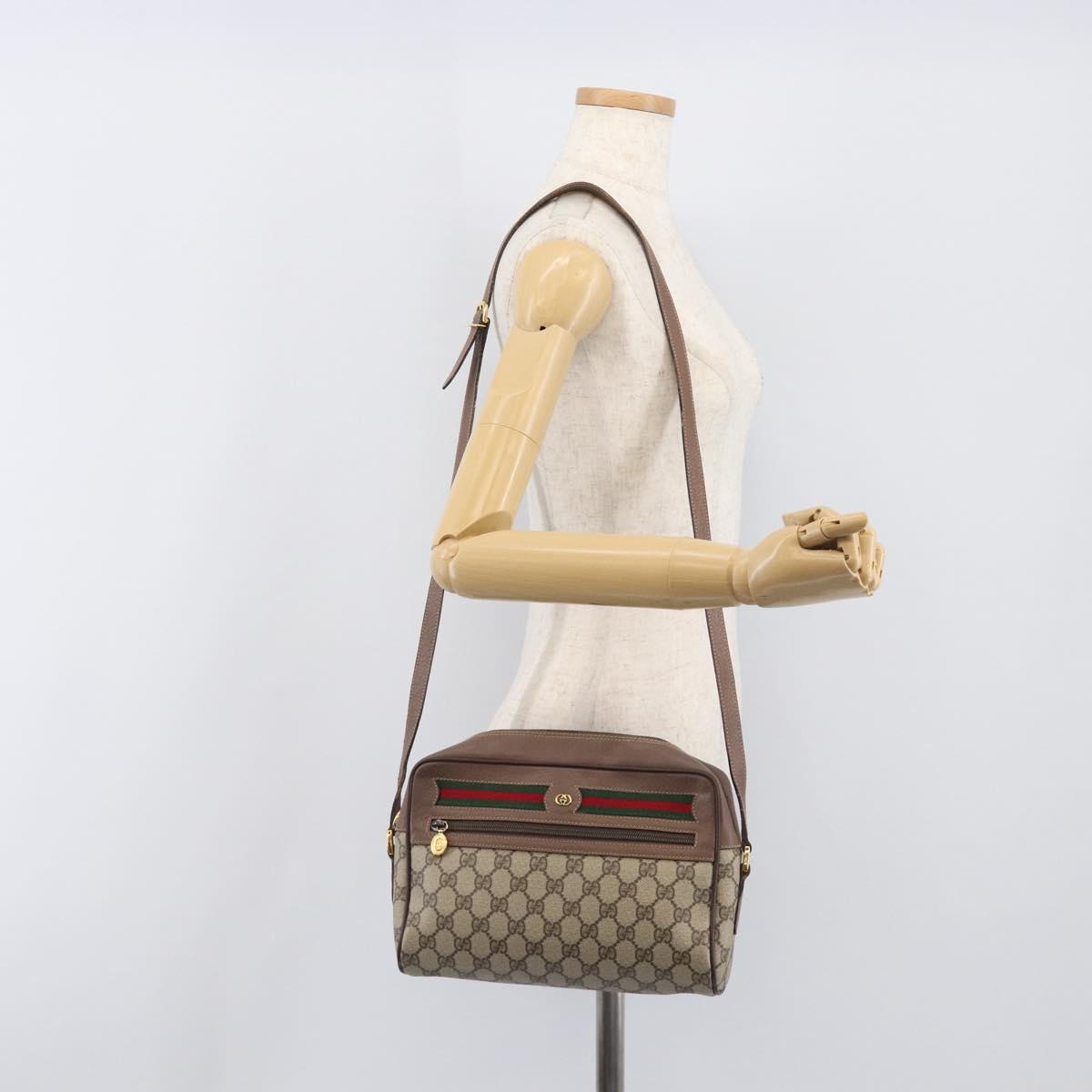 GUCCI GG Supreme Web Sherry Line Bag PVC Beige Gold 001 113 6472 Auth 199679