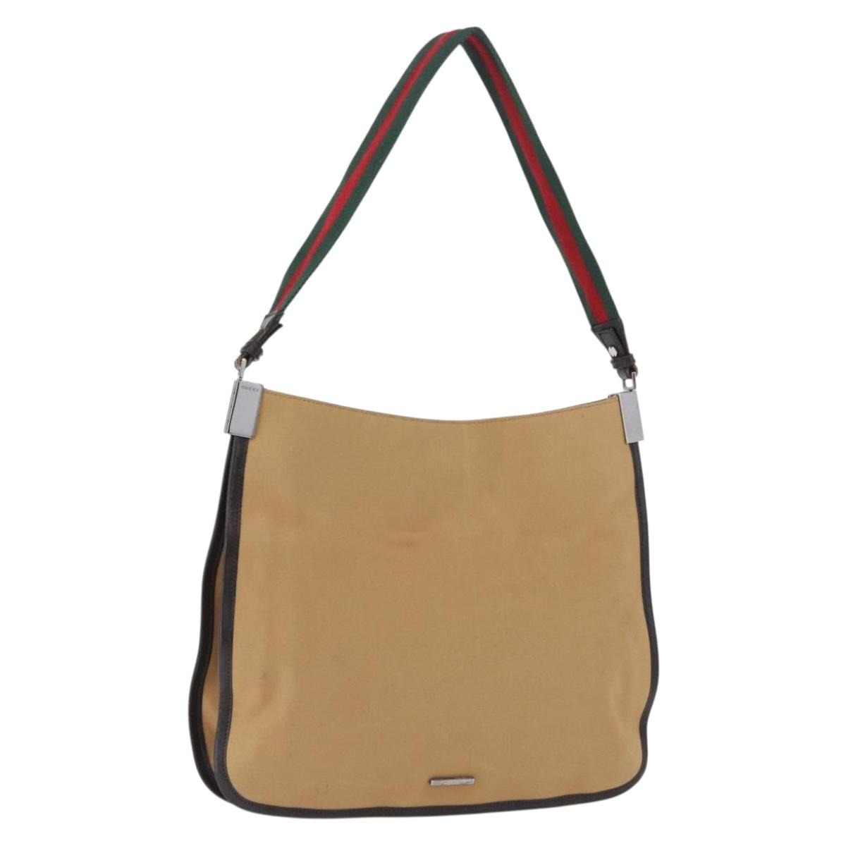 GUCCI Web Sherry Line Shoulder Bag Canvas Beige Silver 001 4321 Auth 199680A