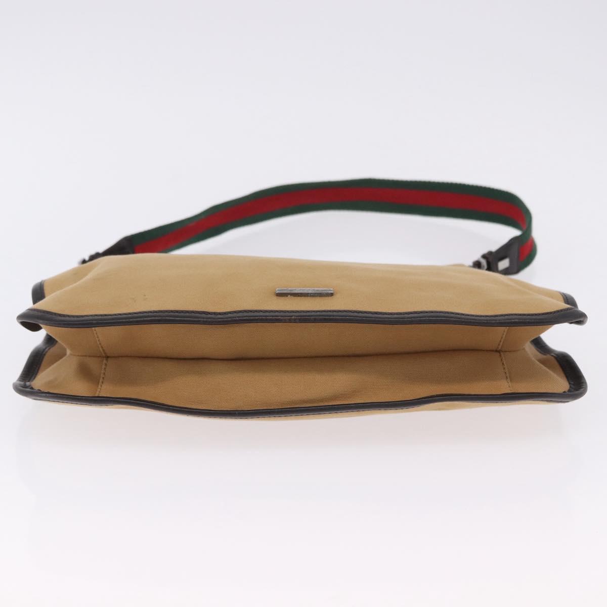 GUCCI Web Sherry Line Shoulder Bag Canvas Beige Silver 001 4321 Auth 199680A