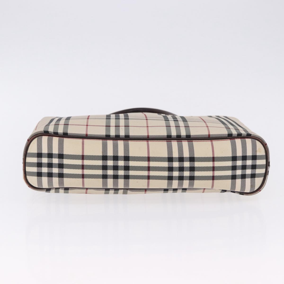 BURBERRY Nova Check Hand Bag Canvas Beige Silver Auth 199684