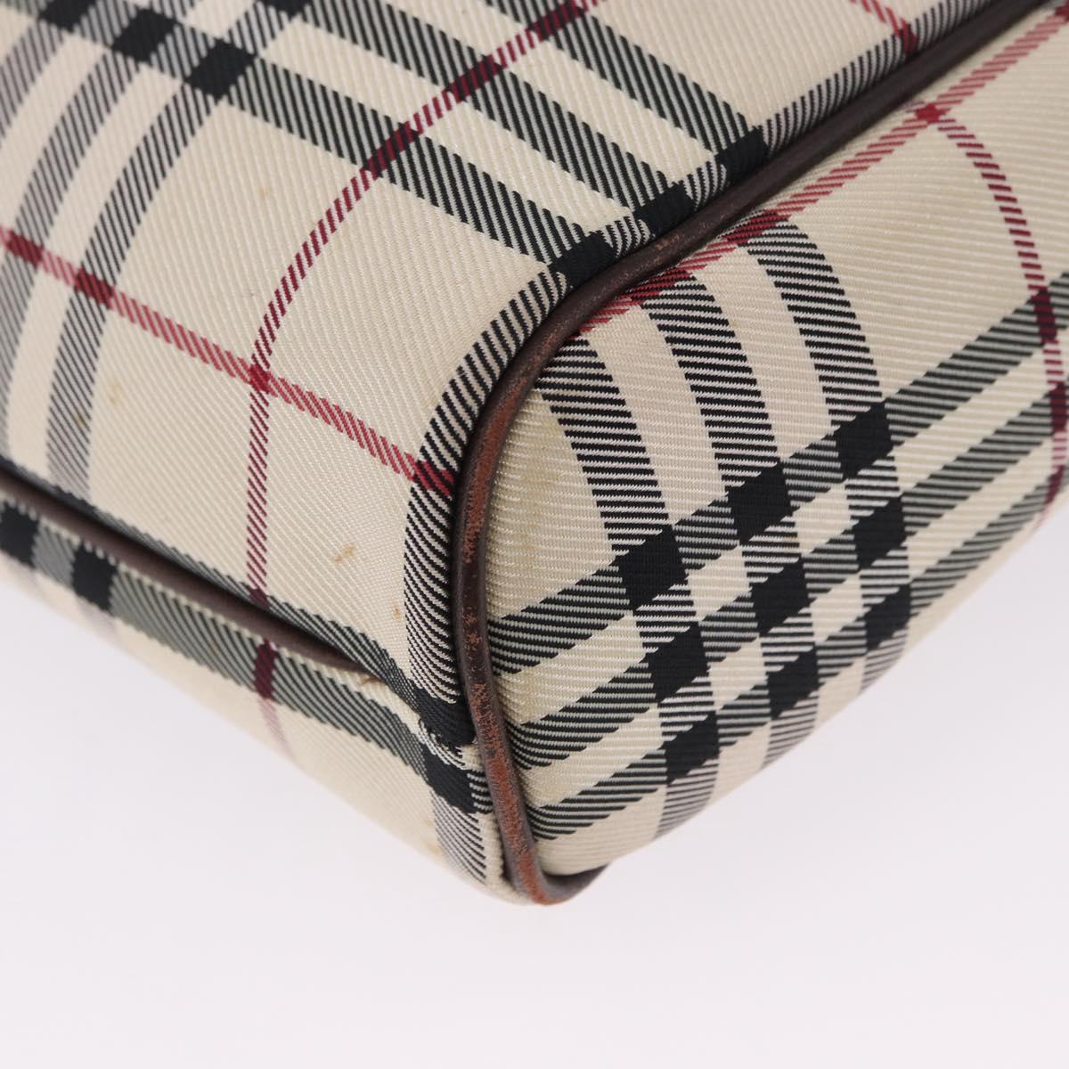 BURBERRY Nova Check Hand Bag Canvas Beige Silver Auth 199684