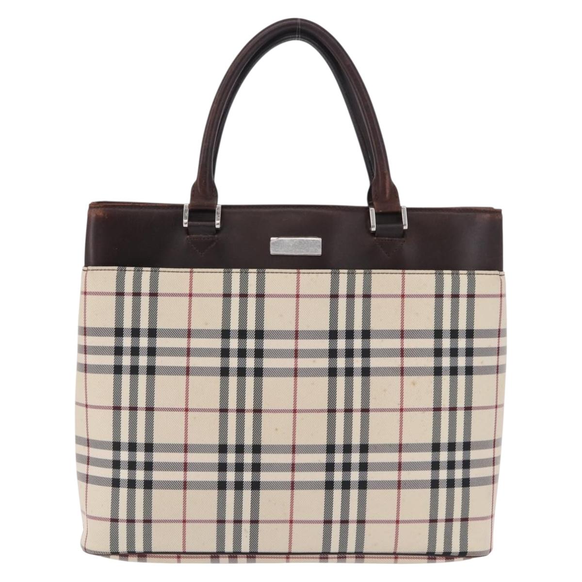 BURBERRY Nova Check Hand Bag Canvas Beige Silver Auth 199684