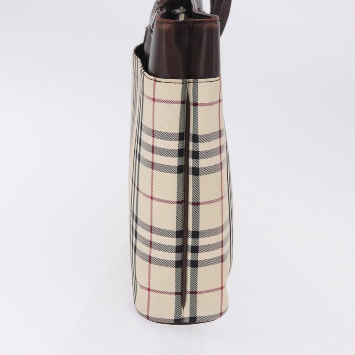 BURBERRY Nova Check Hand Bag Canvas Beige Silver Auth 199684