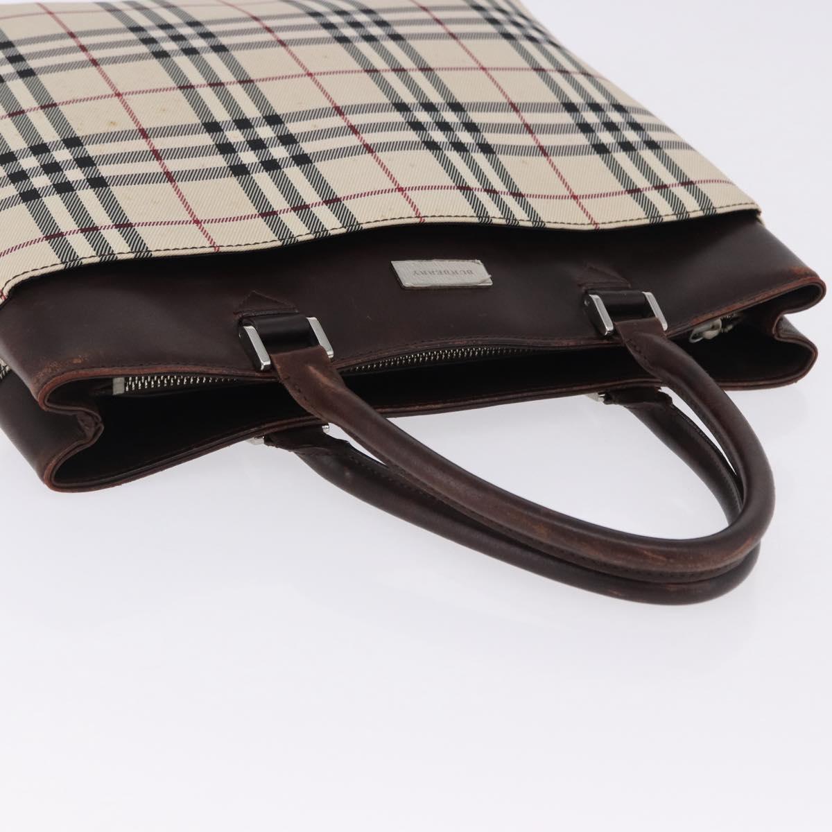 BURBERRY Nova Check Hand Bag Canvas Beige Silver Auth 199684