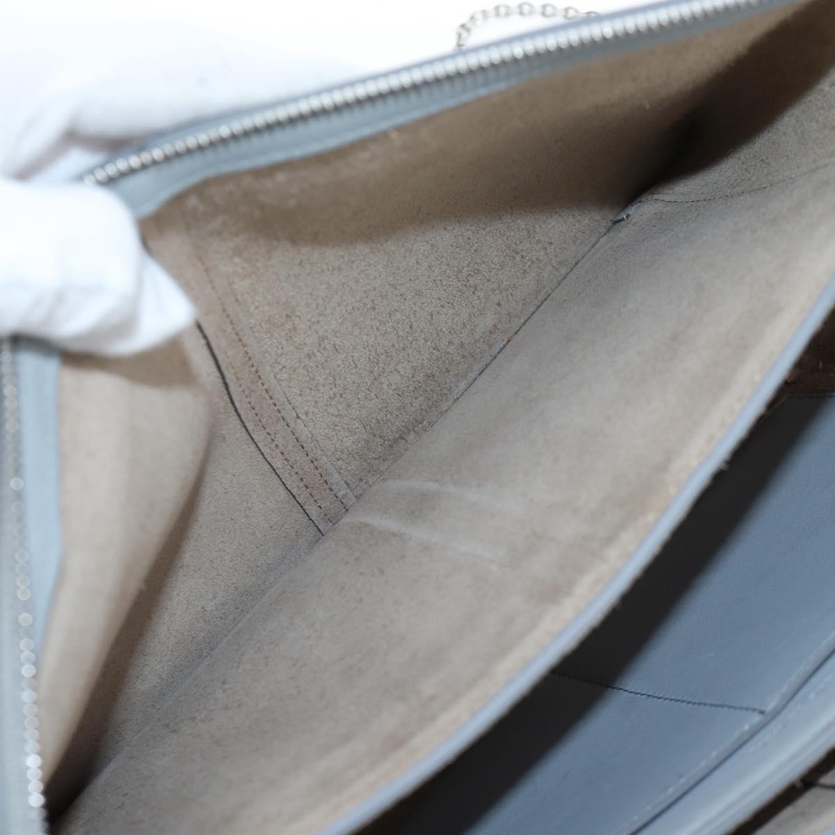 CELINE Chain Trillodo Shoulder Bag Leather Light Blue Silver Auth 199685V